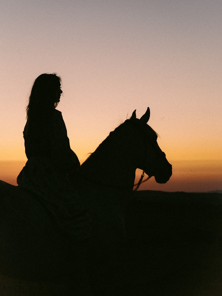 Trail ride silhouette at golden hour
